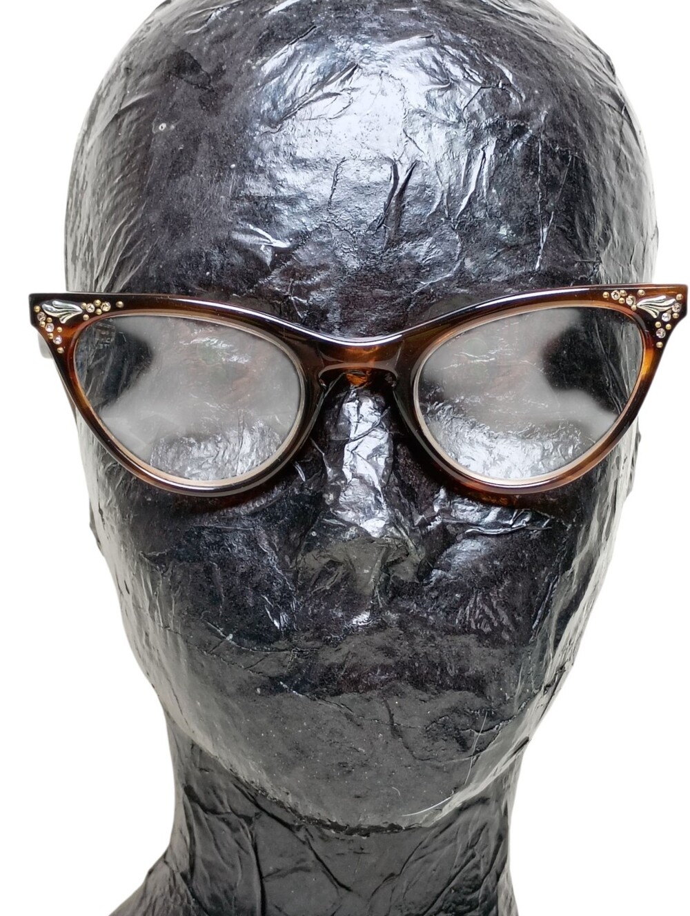 Vintage Eyeglasses Cat Eye Mid-Century Frames Brown Tortoise Shell Rhinestones